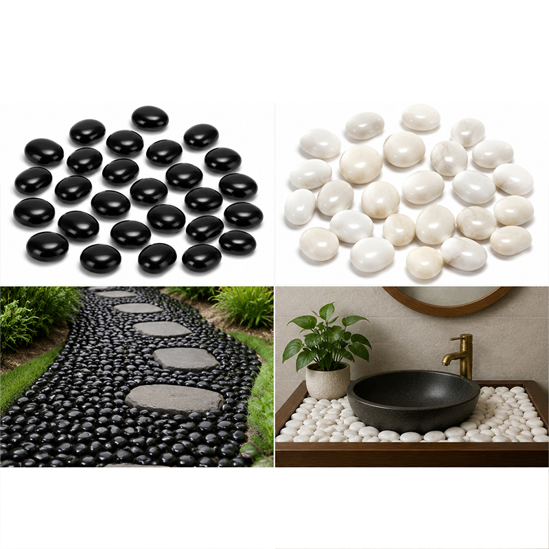 Fish Tank Gravel - Бело-черные полированные речные камни 200-400 г,